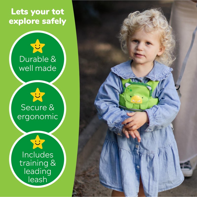 Trunki Toddler Leash - Fuss Free Toddler Walking Reins & Kids Safety Harness | Baby Leash for Kids - Dudley Dinosaur (Green) - Image 3